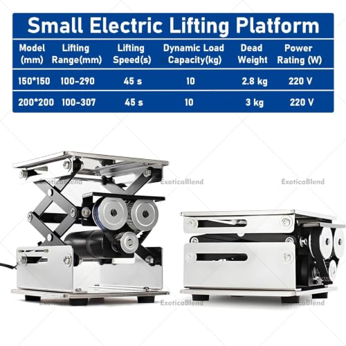 ROGHA Stainless Steel Adjustable Lab Table & Sample Stand Rack,Small Laboratory Scissor Lifting Platform, Electric Jack Stand 15 * 15cm