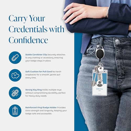 Will Well Heavy Duty ID Badge Holder Retractable 10 Pack - Vertical - Black