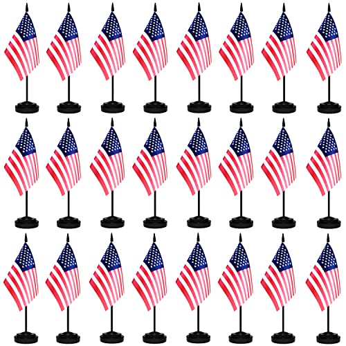 100 Pack USA Desk Flag Set, US American Small Mini Table Flags, Miniature Desktop Flag With 12" Solid Black Pole , Black Base, Small Mini Desktop Flag, Office Decoration, Home Decoration, Festival Celebrations (100 Pack Black Pole USA)