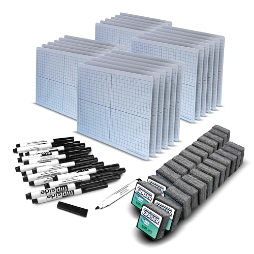 Flipside Products 24 Pack Set - 9" x 12" Two-Sided Magnetic XY Axis Dry Erase Learning Mats, Black Dry Erase Markers, Felt Erasers, 72 Pieces Total, Math Graphing, Double Sided, Classroom Pack