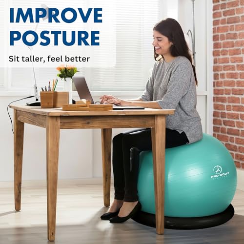 ProBody Pilates Yoga Ball Chair for Office, with Base (Aqua, 65 cm)