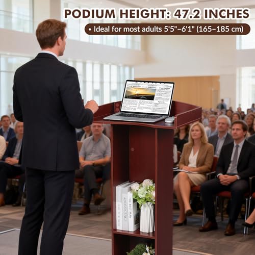 BEQUZON Podium Stand for Lectern Presentation Church Classroom, Pulpit with Wooden Heavy Base, Podium for Lecture, Wedding Speech