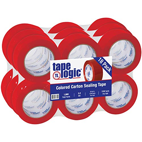 BOX USA Tape Logic 2 Inch x 110 Yard 2.2 Mil Red, Heavy Duty Colored Packing Tape, 18 Pack, Perfect for Packing, Shipping, Moving, Home and Office
