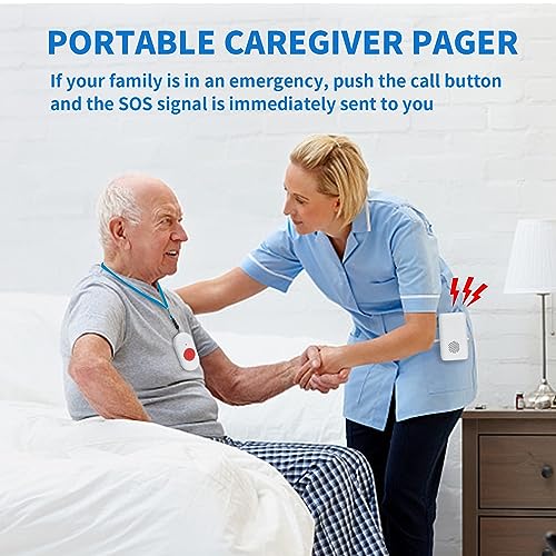 Wireless Caregiver Pager Nurse Alert System SOS Call Button Vibration Pager Nurse Calling Alert System with 58 Melodies 4 Adjust Volume Levels for Patients Seniors Elderly Monitoring at Home