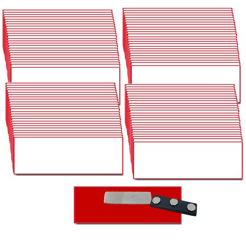Magnetic Name Tags/Badges with Super Strong Magnetic Fasteners UNATTACHED - 100 Pack Kit Includes Crystal Clear Gloss Printable Labels - White Name Badges with Bevel Finished Edges 1.25 X 3 Inch