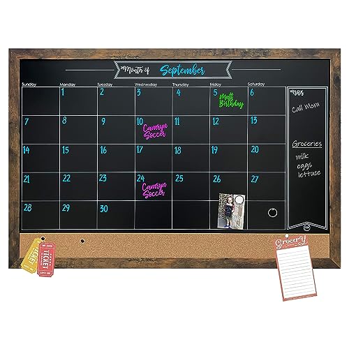 Loddie Doddie Framed Magnetic Chalkboard Calendar, Wall Decor, 36" x 24"