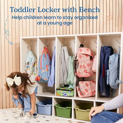 ECR4Kids Streamline 5-Section Toddler Coat Locker with Bench and Bins, Kids Furniture, Earthtone