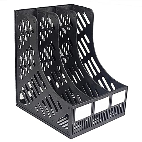 Yuidaaavzz File Sorters 3 Sections Desktop File Racks File Stand Plastic Holder Home Office Document Storage Box Desk Organizer (Color : Black) (Black)