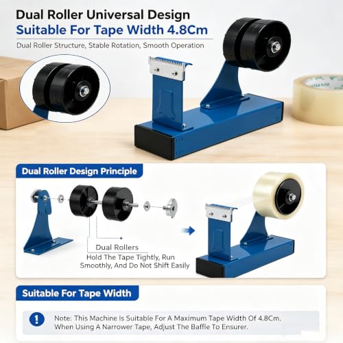 Tape Dispenser, Desktop Tape Cutter, with Anti‑Slip Suction Cup Base, 48mm/1.9" Max Width, for Warehouse Shipping Packaging Sealing