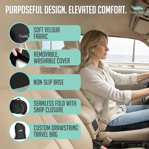 Cushy Tushy Premium Foldable Travel Seat Cushion - for Relief of Lower Back, Sciatic, Butt and Tailbone Pain - for Home & Office Use, Perfect for Travel or Driving - Coccyx Seat Cushion
