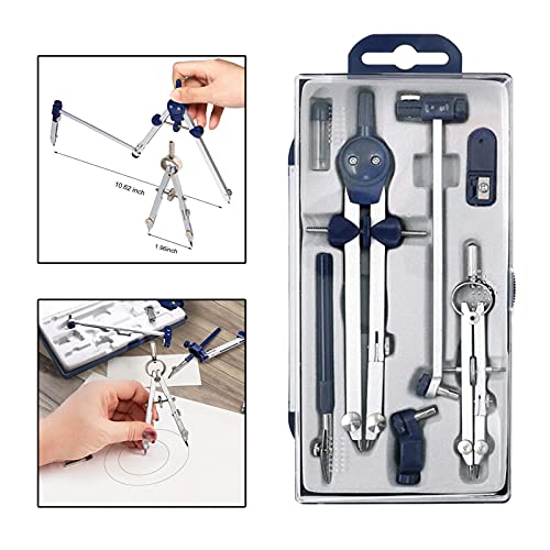 DUHTFCY Geometry Set Stainless Steel Multifunctional Drafting Drawing Compass Math Geometry 7pcs/Set Circles Tool Durable Stationery Supplies Compass Set