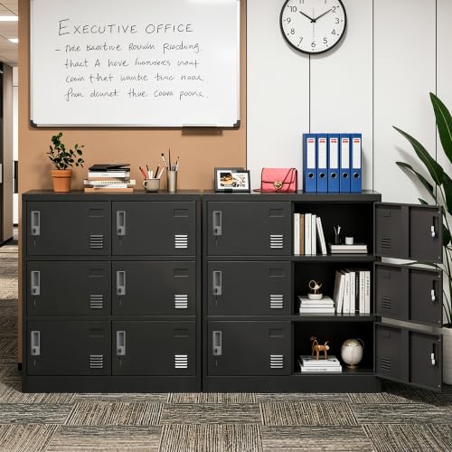 VIYET Employee Storage Locker,6 Door Storage Locker,Metal Locker for Employees Office Steel Gym Lockers with Card Slot,Office Storage Lockers for Home,School(Black)