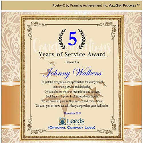 Years of Service Award Walnut Plaque Employee Coworker Recognition
