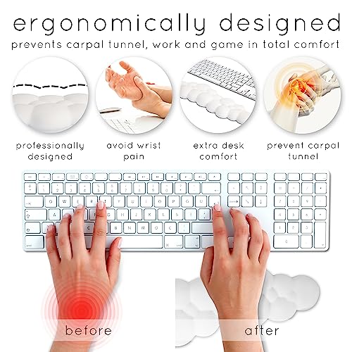 Cloud Keyboard Wrist Rest – Create-ables Qloud Cloud Wrist Rest for Computer Keyboard and Mouse, Ergonomic Memory Foam Wrist Pad with Non-Slip Base, Includes Cloud Mouse Pad – White