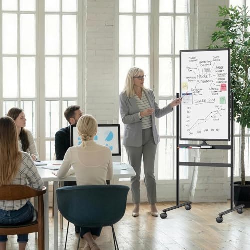 Tankee Rolling Whiteboard 40x24 Inches Magnetic Dry Erase Board with Stand