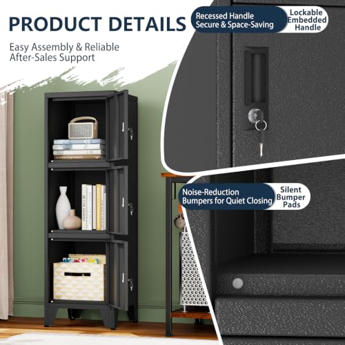 47-Inch 3-Door Metal Locker with Keys, Steel Storage Cabinet for Employees