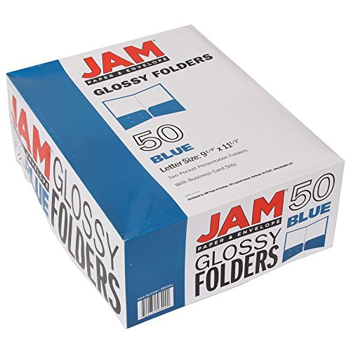 JAM PAPER Laminated Two Pocket Glossy School Folders - Letter Size - High Gloss Blue - Bulk 50/Box