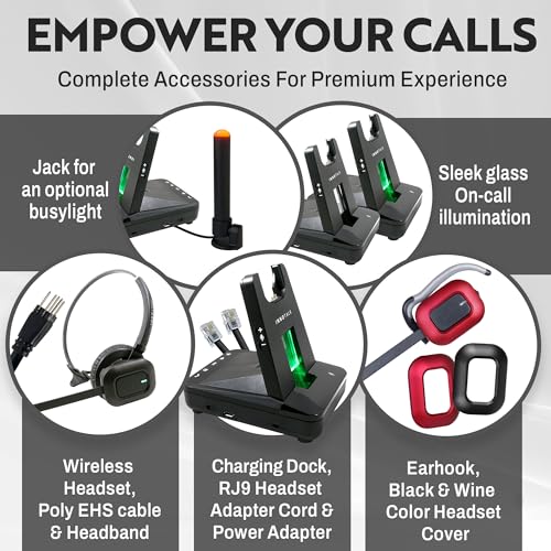 INNOTALK Remote Answering DECT Wireless Headset for Poly Polycom Edge Series Phones - Includes EHS Remote Cable | for E100, E220, E300, E320, E350, E400, E450, E500, E550 | Office & Call Center