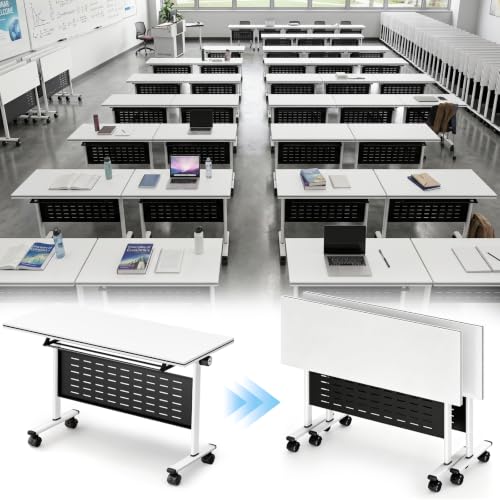 Folding Conference Table with Wheels, Business Conference Table with Portable & Flip Top Design & 220 Lbs Capacity, Wooden Folding tables for Trainings Offices Seminar Rooms (48 × 16 × 30 in) (2 pcs)