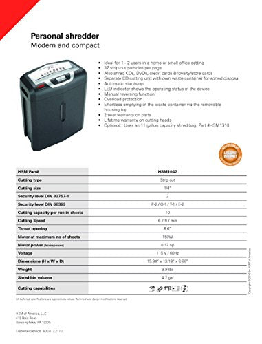 HSM shredstar S10, 10-sheet, Strip-Cut, 4.7-Gallon Capacity shredder