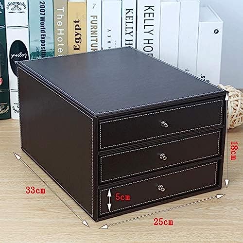 3 Drawer Set PU Leather Office Supplies Desktop Stationery Storage Box Desk Organizer Pen Holder Document/Mobile Phone/Jewelry Organiser For Home School - Black,Black