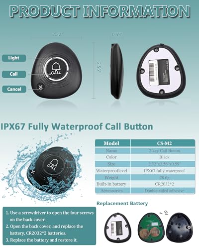 WNKRUN Wireless Restaurant Pager System with 5 Waterproof Call Buttons