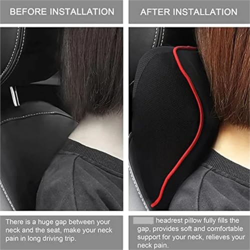SamLng Memory Foam Car Seat Pillow Set, Neck Headrest Lumbar Back Support Cushion(Black Red Set)