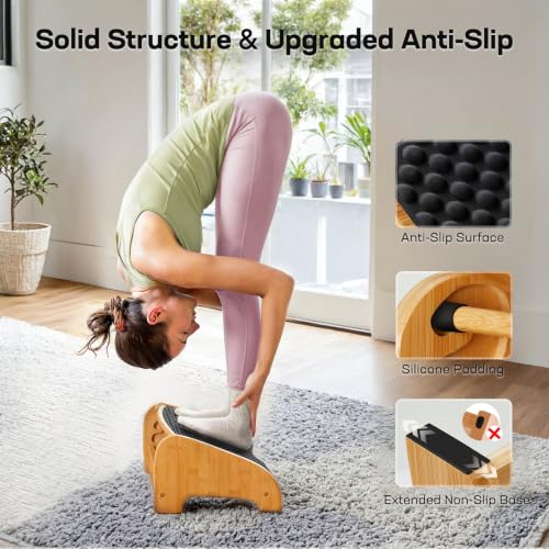 HUANUO Bamboo Under Desk Footrest with 4 Heights and Massage Texture