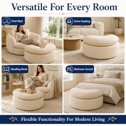 HOYOC Plush Ottoman Foot Rest, Upholstered Pouf Foot Stool with Soft Polyester Fabric, No Assembly Footrest Pedal for Couch, Sofa, Living Room, Bedroom & Office,Blue Gray