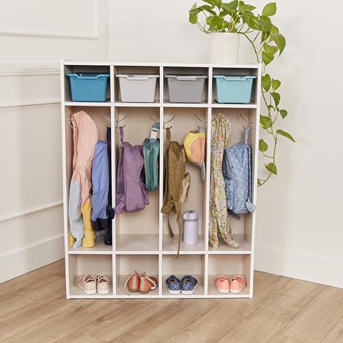 ECR4Kids Streamline 4-Section Coat Locker with Cubby Storage, Classroom Furniture, White Wash