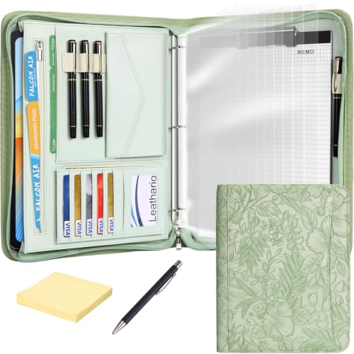 Leathario Portfolio Binder, Padfolio Organizer, 3 Ring Binder with Zipper