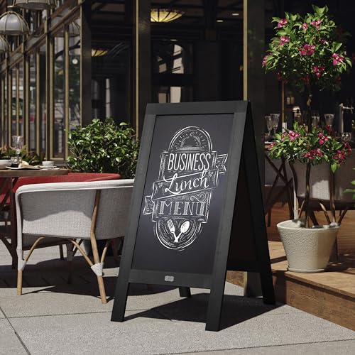 BizChair Magnetic Chalkboard Sign Set - Black Wood Frame - 48" x 24" - Indoor/Outdoor - Includes 8 Chalk Markers, 10 Stencils, 2 Magnets