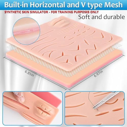 Suture Practice Training Kit for Practice, with Large Silicone Lip Suture Pad, Instruments, Stapler Remover Training Videos for Education only