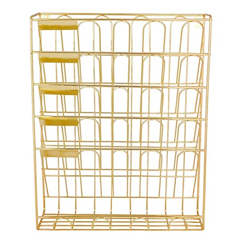 SUNESA File Rack Metal Magazine Newspaper Rack Hanging Wall File Organizer, 5 Slot Wire Metal Wall Mounted Document Holder for Office Home, Gold File Organizer