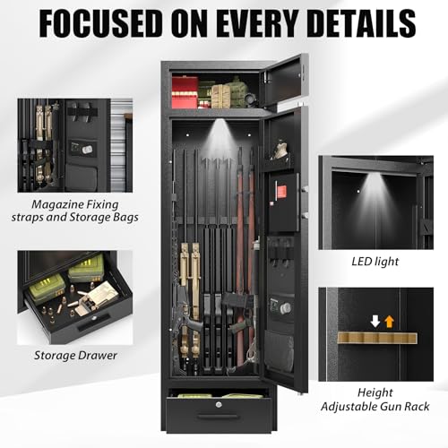 Zevemomo 10-12 Gun Cabinet, Gun Safe for Rifles and Pistols with Drawer