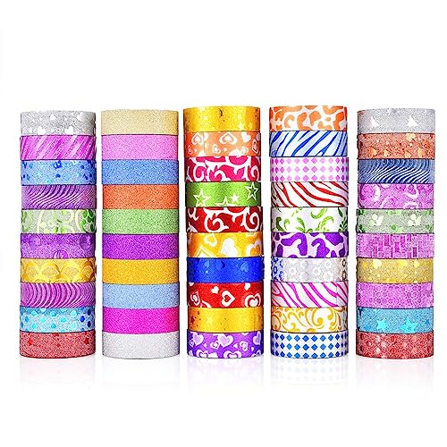 UOHLCX 50 Pcs/lot Glitter Decorative Adhesive Tape Masking Washi Set DIY Scrapbooking Sticker Label