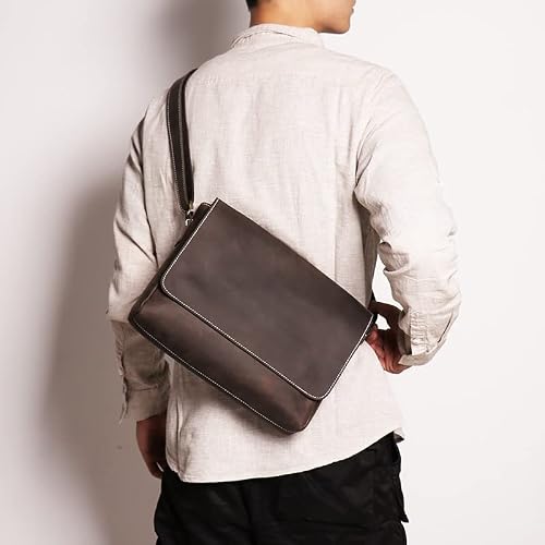 Sxdthy Mens Messenger Bag, Waterproof Vintage Leather Briefcase, Large Satchel Shoulder Bag, Computer Laptop Bag for Men (Color : Coffee, Size : 21 * 29 * 6CM)
