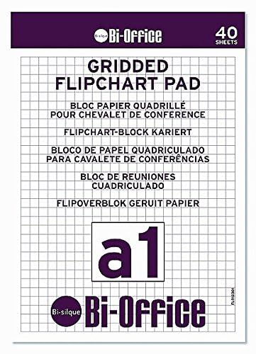 Bi-Office Flipchart Pad, Gridded, 40 Sheets - 60 gr/m² Paper, A1 [Pack of 5]