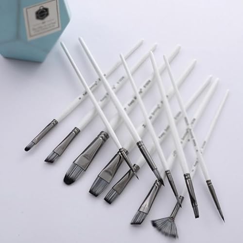 BXFIRS Nylon Hair White Art Paintbrush Sets 12 Combination Acrylic Brush Set
