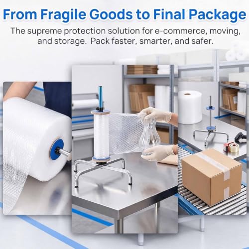 Manual Standing Wrapping Roll Stand, Vertical Bubbles Foam Wrap Roll Dispenser With Metal Frame, Length Adjustable 40-150cm & Easy Film Replacement, For Packaging Moving And Shipping Null 60cm
