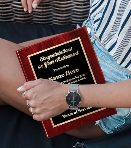 Customized Retirement Plaque 8x10 Executive Series, Personalized Award for Employees, Mahogany Piano Wood Board, Customize Now!