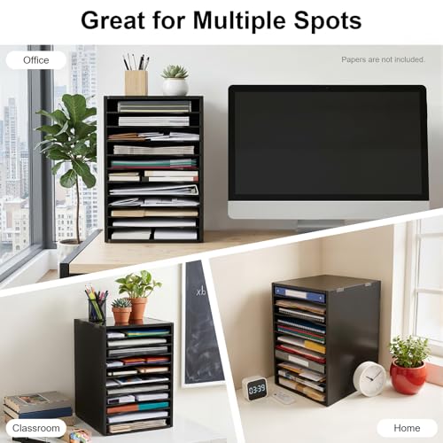 11-Tier Mail Sorter Organizer Vertical Desktop File Sorter File Storage Holder Classroom Mailbox Literature Organizer with Removable Dividers & Screwdriver for Office Classroom Home Desk Organization
