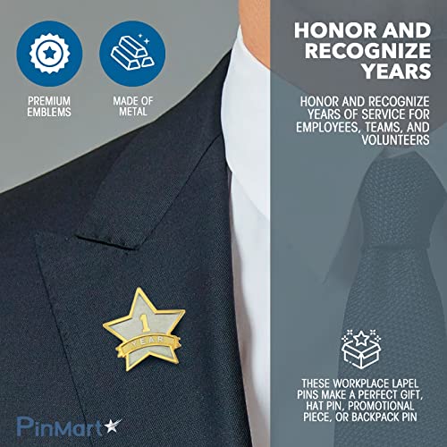 PinMart 16 Year Service Award STAR Lapel Pin - Gold- & Silver-Plated Metal Workplace Reward Pin - 1-30 Years of Service Star Pins for Long Standing Employees or Volunteers - 25 Pack
