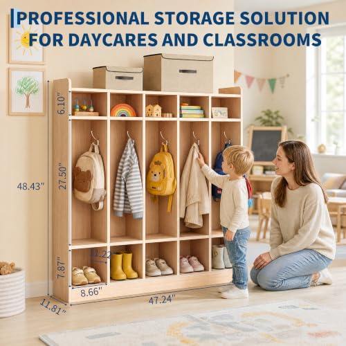 Garvee 5-Section Classroom Coat Locker, Daycare Cubbies