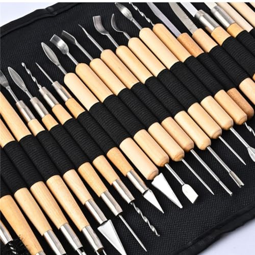 WODHAZNC 57 Sets of Ceramic Tools Multi-Purpose Carving Polymer Clay Silicone Pen Sculpture Auxiliary Tool Set
