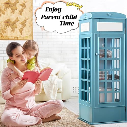 LJLYYDS Telephone Booth Cabinet Wood Bookcase 5-Tier Telephone Booth Bookshelf Small Floor Standing Storage Rack, for Home Office, Living Room, Study, Bed Room Blue