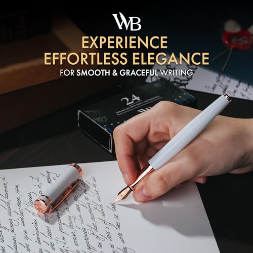 Wordsworth & Black Fountain Pen Set for Writing,Medium Nib, White Rose Gold