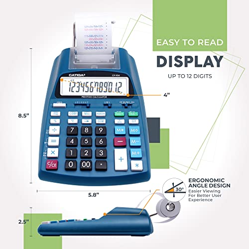 CATIGA Printing Calculator with Tape Print Out - 10 Key Adding Machine with Paper Roll, Desktop Electric Calculator for Accounting, Business, Finance, Home Office Use CP90A