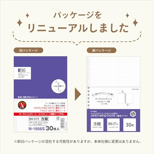 Lihit Lab N1666S for Twisted Notebooks, B6, Squared, 21 Holes, 30 Sheets