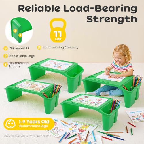 12‑Pack Green Kids Lap Desk Trays, Pp Plastic Multipurpose Activity Tray